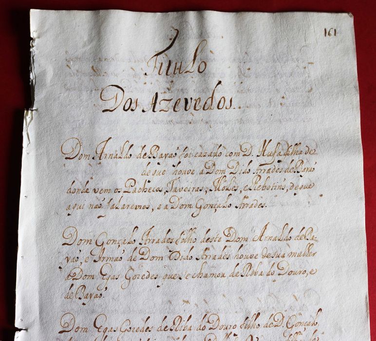 Título dos Azevedos manuscrito linhagem Sisto Tavares S.XV