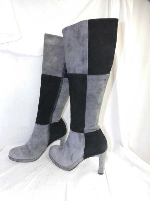 Venezia zamszowe skórzane kozaki szaro-czarne platforma 36