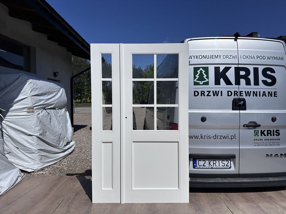 Drzwi wewnętrzne drewniane OD RĘKI dwuskrzydłowe białe Cała Polska