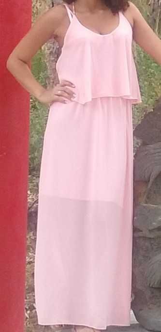 vestidos compridos rosa pálido e turquesa - M