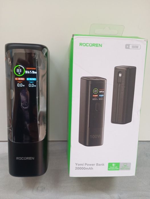 PowerBank Rocoren 100W, 20000 mAh, кабель Type-C, Smart, батарея, акб