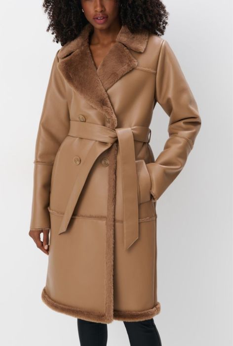 ものぽち Karmelowy kozuch kozuszek Mohito plaszcz plaszczyk dlugi zara Kęty