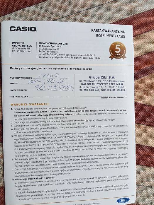 Pianino cyfrowe CASIO AP-470 WE CELVIANO białe jak nowe + ława