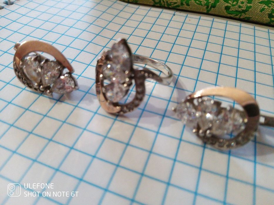 Срібний набір, з золотими пластинами, сяючі фіаніти,925