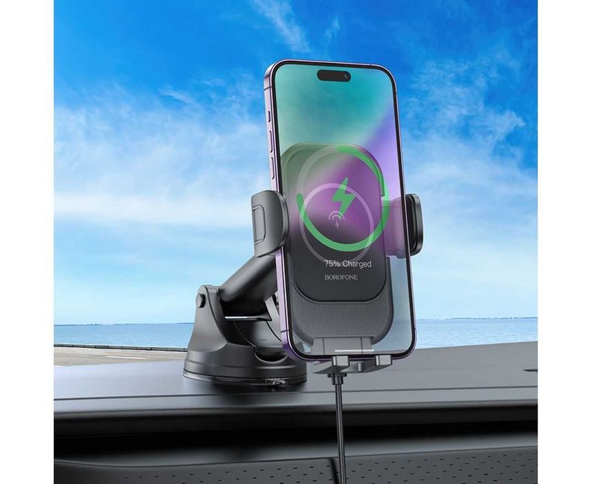 Автодержатель Borofone BH203 с беспроводной зарядкой 15W black
