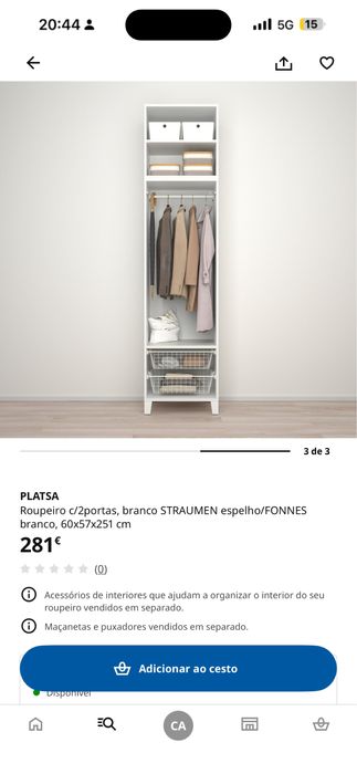 Roupeiro espelhado Platsa Ikea (novo)