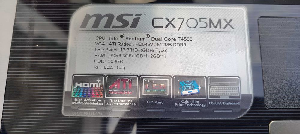 Ноутбук MSI CX705MX На запчастини
