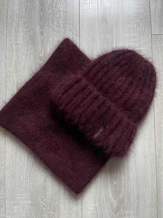 Шапка і шарф снуд жіноча зимова ангора з вовною Odyssey