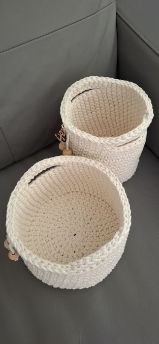 Zestaw koszyków ze sznurka bawełnianego makrama handmade