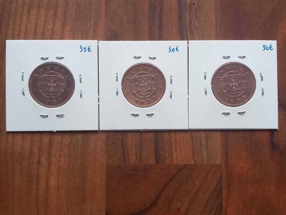 3 Moedas 5 Centavos Angola 1921, 22 e 23