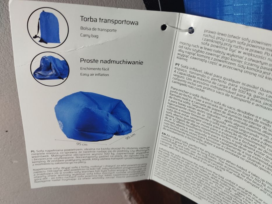 Sofa dmuchana powietrzem 95x95 cm.