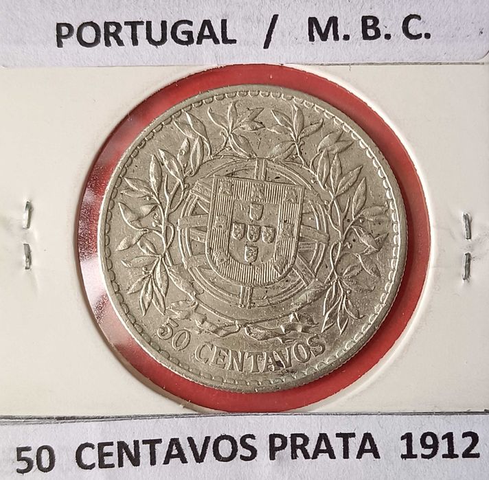 Moeda de 50 Centavos da 1⁰ República Portuguesa 1913  Prata