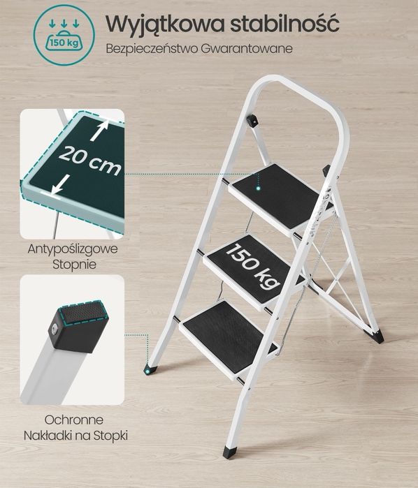 Składana  Drabina 3-stopniowa Guma Antypoślizgowa 150KG 118 cm