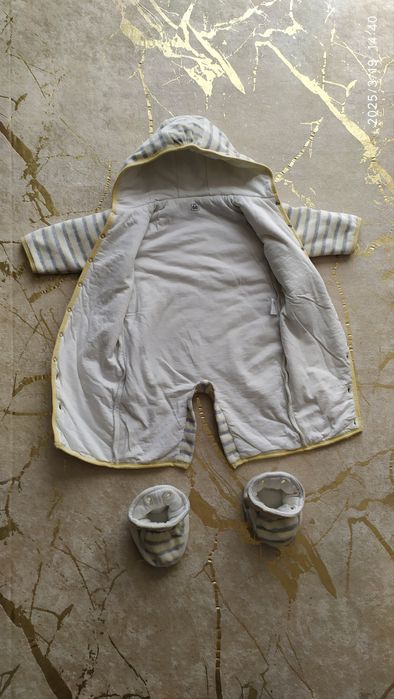 Kombinezon wiosenny  jesienny żółty w szare paski, r. 68, Gleeck