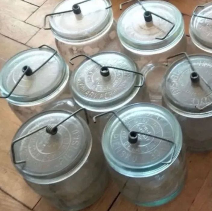 Komplet - 4 Słoiki weck z deklami sprężynkami z lat PRL-u