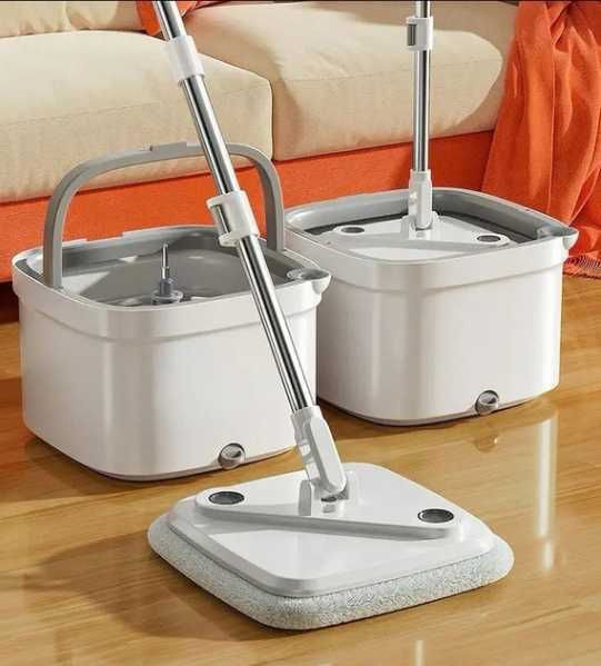 Комплект швабра с ведром автоматическим отжимом центрифугой квадратная