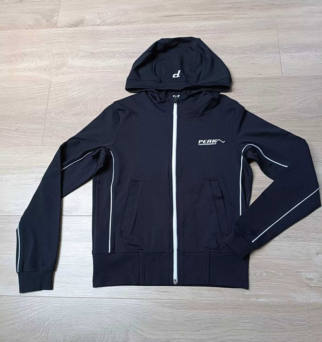 Czarna bluza białe lamówki kaptur kieszenie 'Peak Performance' XS