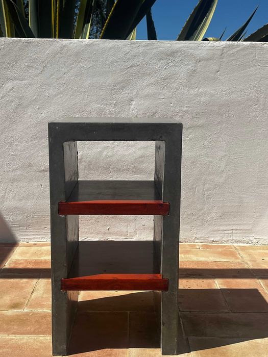 mesa cimento e madeira 2 shelves concrete wood table