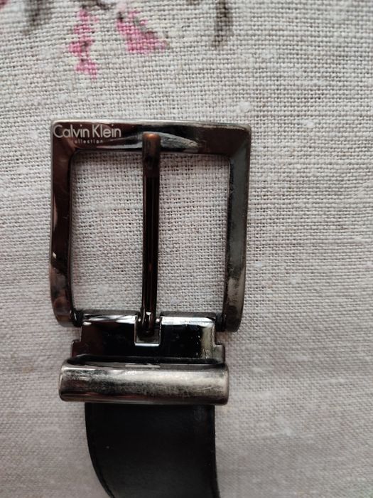 Pasek skórzany Calvin Kleina brązowy czarny dwukolorowy włoski skóra