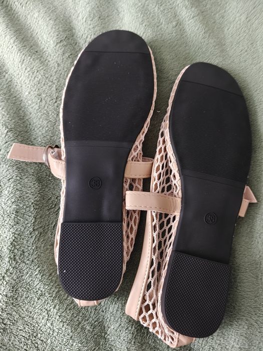 Modne Beżowe Baleriny Siateczkowe Mary