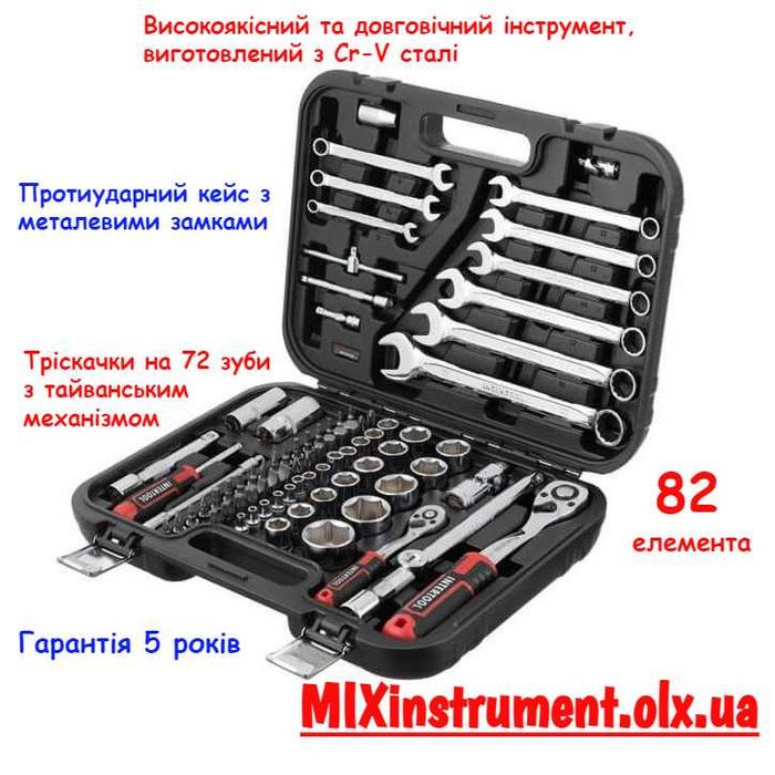 Набор инструментов 1/2" & 1/4", 82 ед., Cr-V STORM INTERTOOL ET-8082