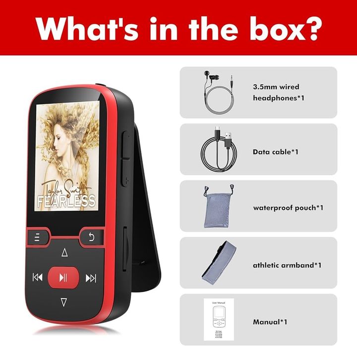 64 ГБ Bluetooth 5.3 MP3-плеер с зажимом, MP3-плеер - диктофон