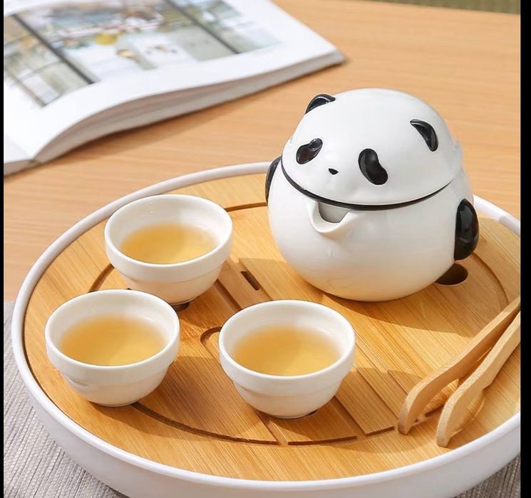 Чайний набір Панда: гайвань із ситом + 3 піали. Для чайної церемонії.