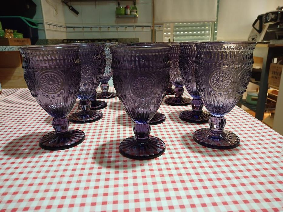 12 copos de pé alto lilás (novos, sem uso)