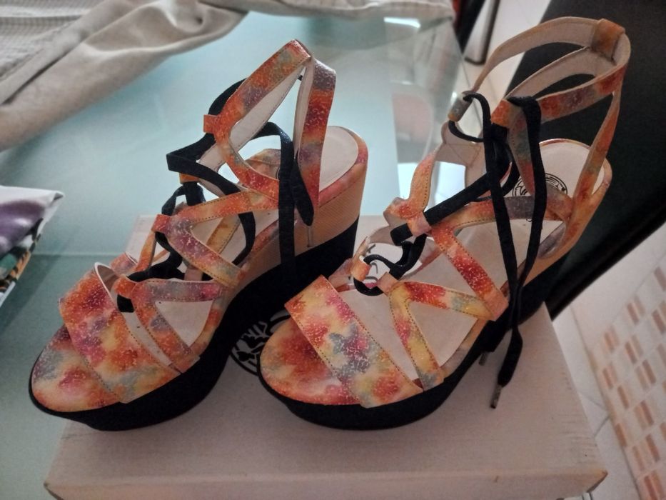 Sandálias de cunha"Ana de Sousa" compensada altas