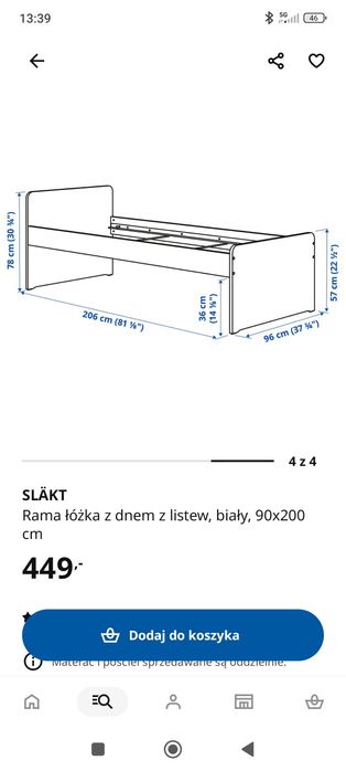 Łóżko Ikea slakt białe Idealny stan