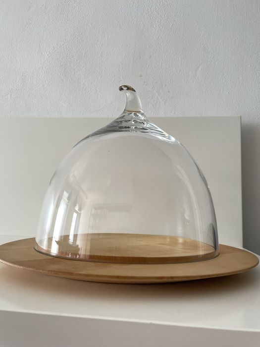 Queijeira em cristal e madeira freixo 33cm