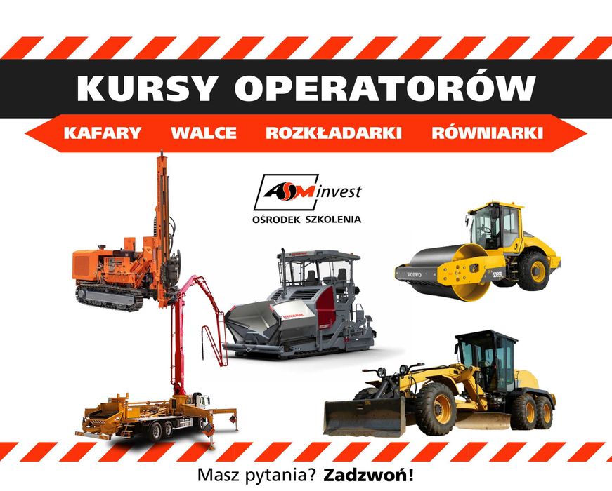 Kursy maszyn budowlanych: palownica, równiarka, walec, pompa do betonu