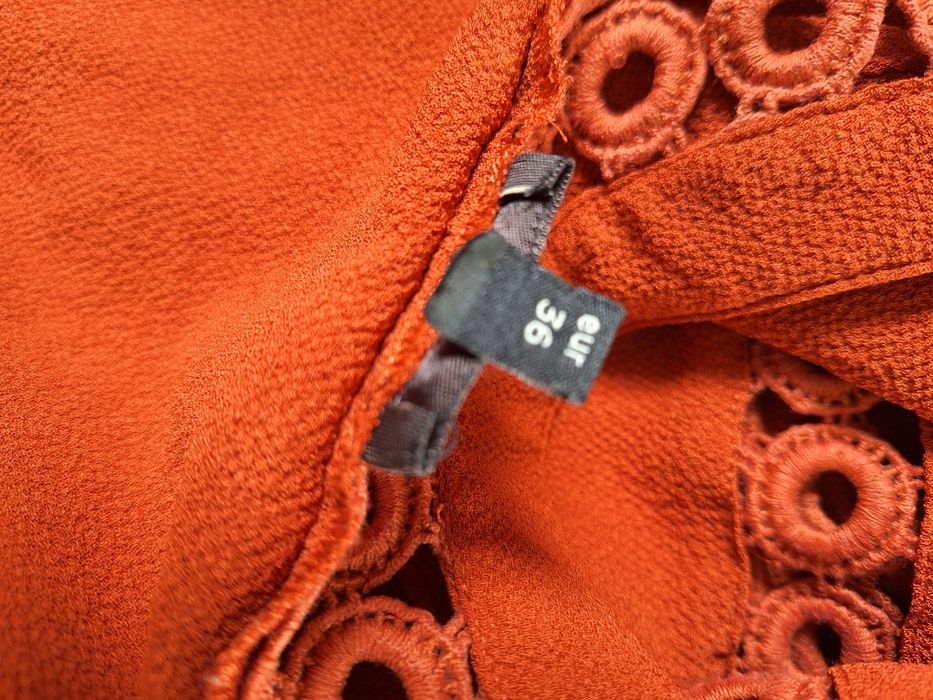 Koszula bluzka elegancka koronkowa pomarańczowa do pracy casual basic
