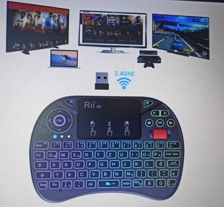 Nowa mini klawiatura z touchpaden RIiTV 2,4GHz 8kolorow bezprzewodowa