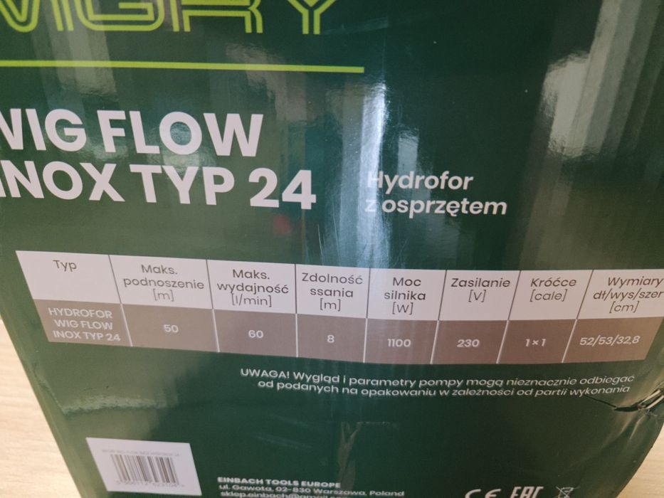 Hydrofor 24 pompa INOX 1100 W nowy komplet