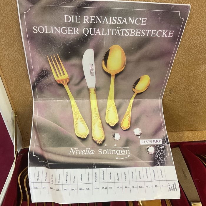 Serviço talher solingen 69 peças banho ouro 23/24 kilates