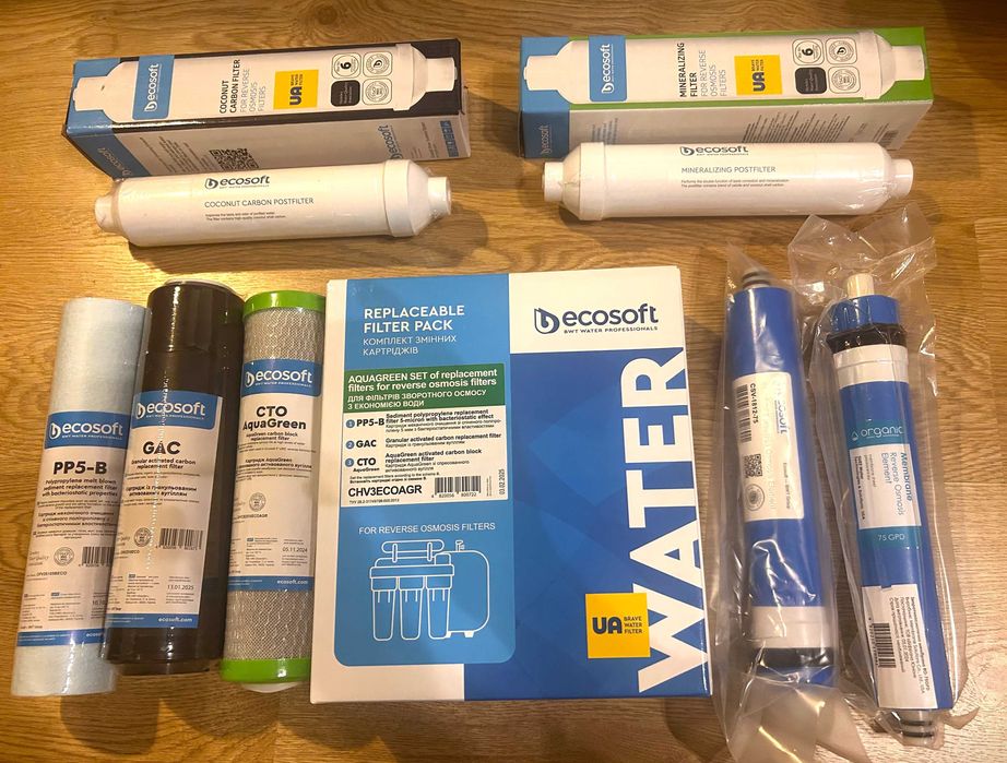 Покращений комплект з 6-ти картриджів Ecosoft до фільтру зворот осмосу