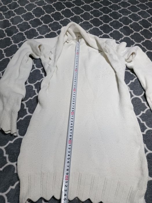 Sweter z długim tunika sukienka ecru biały wzorek r. 38 M