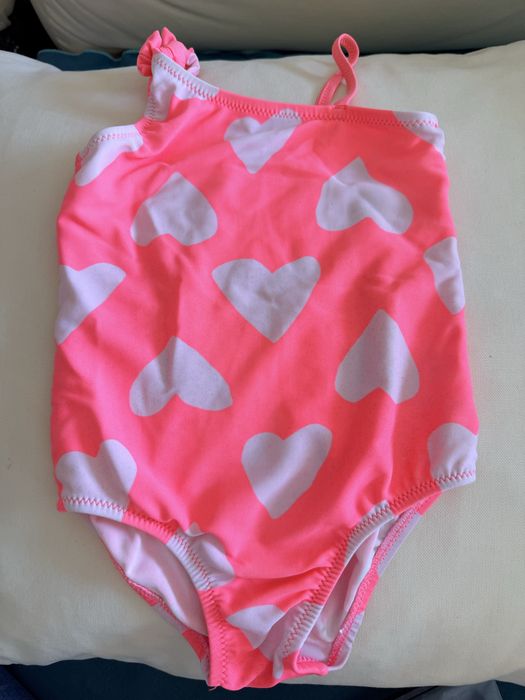 Fato de banho menina cor-de-rosa corações