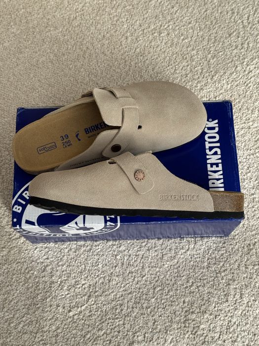 Nowe skórzane  beżowe kpapki boston, birkenstock, rozmiar 39