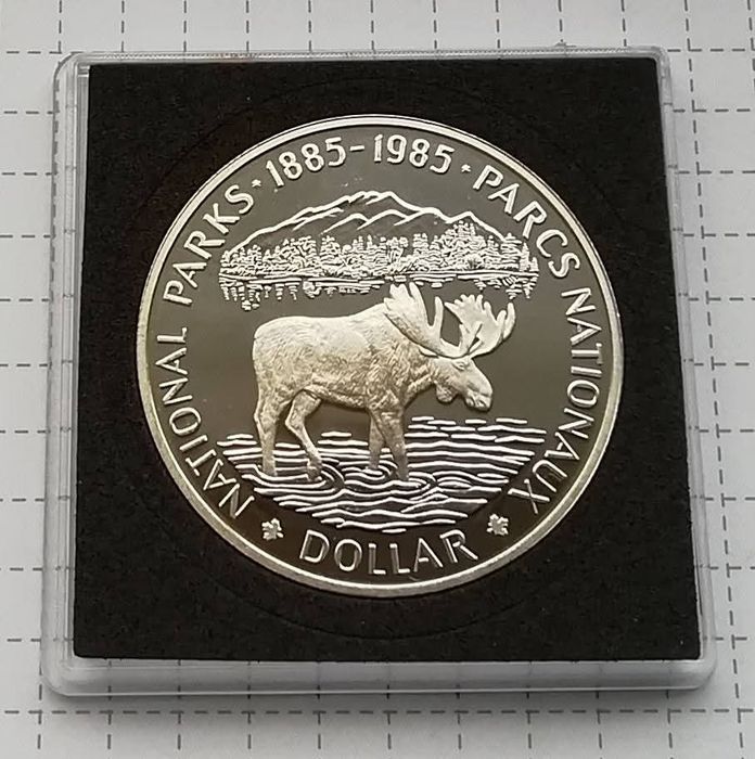КАНАДА 1 долар 1985р. СРІБЛО. ПРУФ. 100р- Національні парки