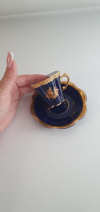 LIMOGES VERITABLE PORCELAINE D'ART Filiżanka Kobalt Duet Francja Rokok