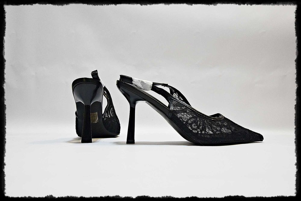 Czarne, siateczkowe szpilki, odkryta piętka, rozmiar 41