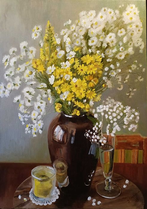 Obraz olejny " Łąka w wazonie" 70x50 cm