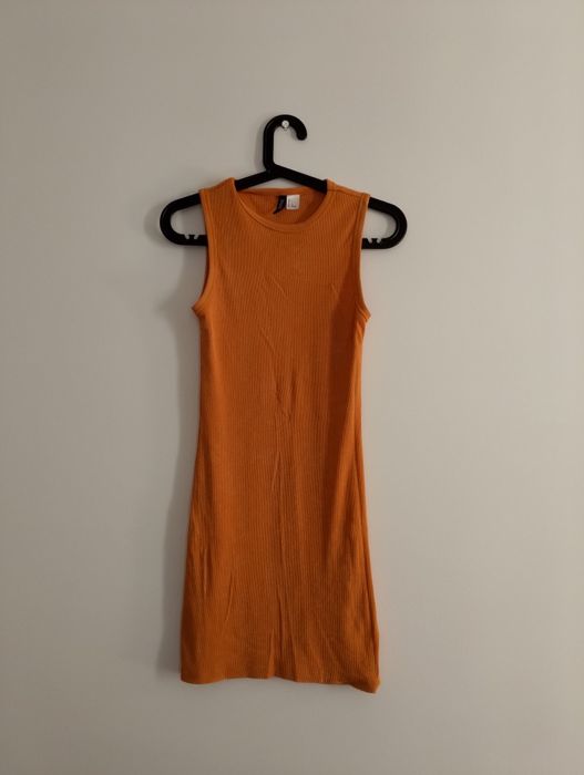 Pomarańczowa bawełniana sukienka na ramiączkach h&m S