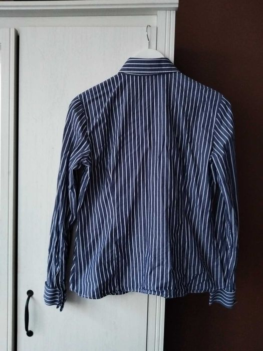 Lambert koszula w paski granatowa biała bawełna basic dobry skład