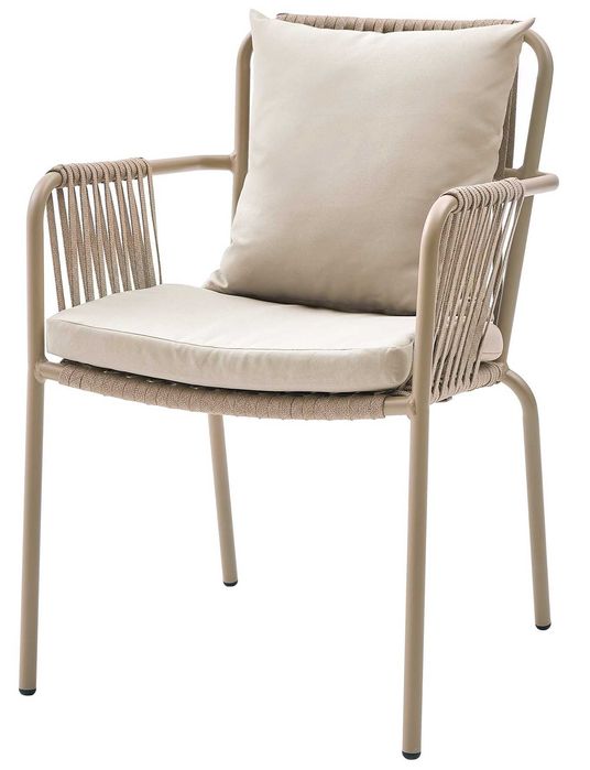 Krzesło Fotel Ogrodowy ze Sznurka Wygodne Oparcie Poduszki BEŻ