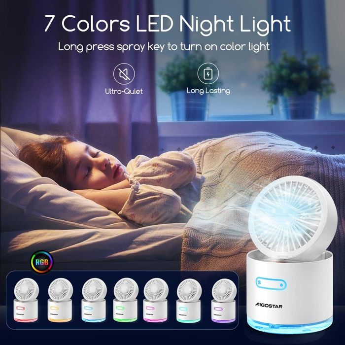 NOVO - Ventilador PORTÁTIL de mesa com ÁGUA e 7 luzes noturnas