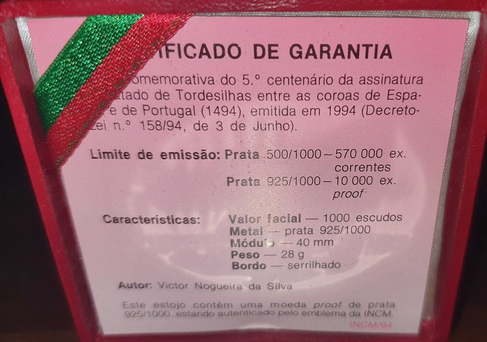Tratado Tordesilhas 5º Centenário - Coleção em Prata