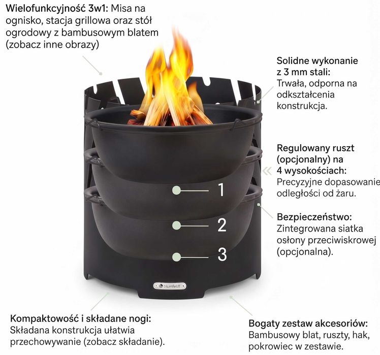Crown 46cm Niskie Palenisko Z Funkcją Grilla Czarne